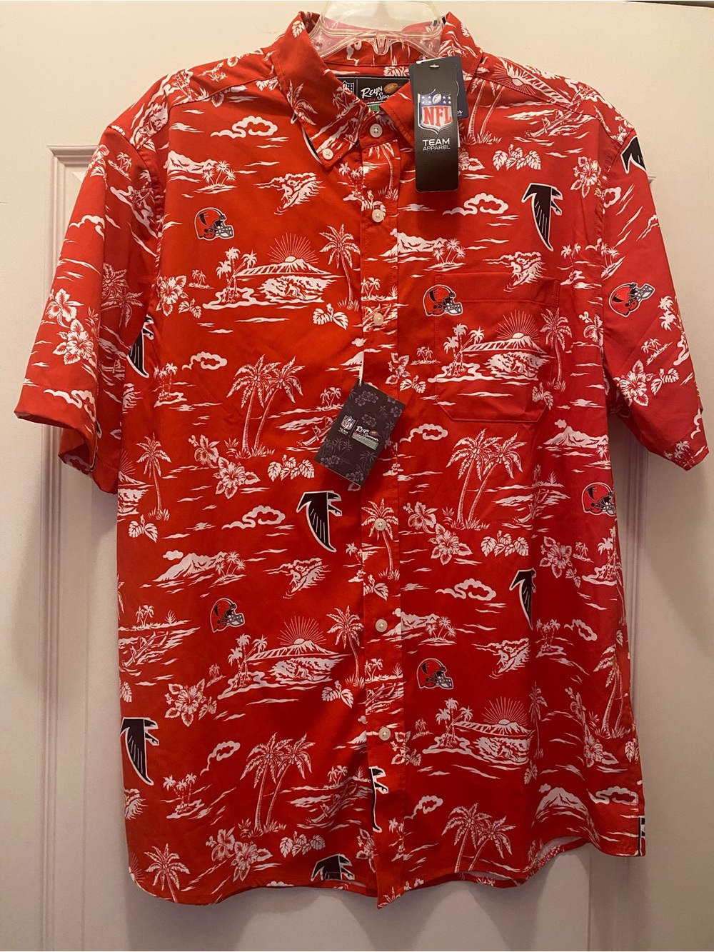 NFL Red and White Tropical Button-Down Shirt